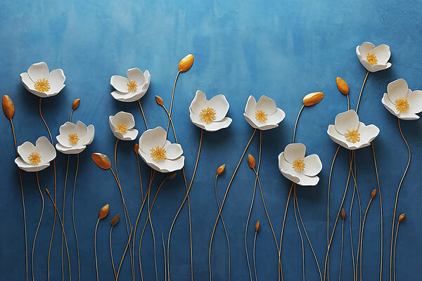 Groupe de fleurs blanches sur fond bleu Groupe de fleurs blanches sur fond bleu