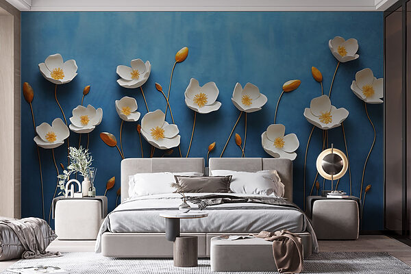 Groupe de fleurs blanches sur fond bleu Groupe de fleurs blanches sur fond bleu