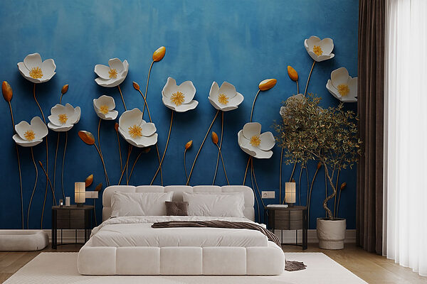 Groupe de fleurs blanches sur fond bleu Groupe de fleurs blanches sur fond bleu