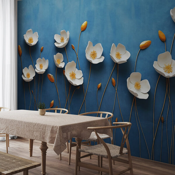 Groupe de fleurs blanches sur fond bleu Groupe de fleurs blanches sur fond bleu