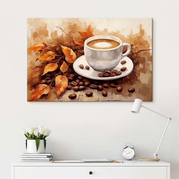 Tasse à café et grains de café sur une soucoupe Tasse à café et grains de café sur une soucoupe