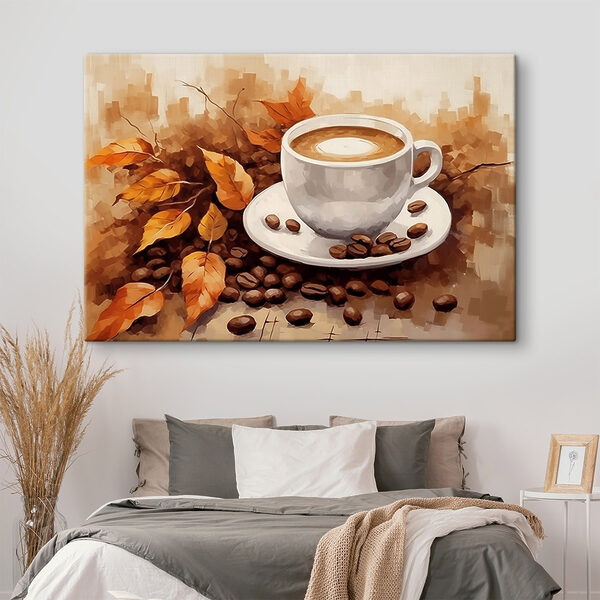 Tasse à café et grains de café sur une soucoupe Tasse à café et grains de café sur une soucoupe