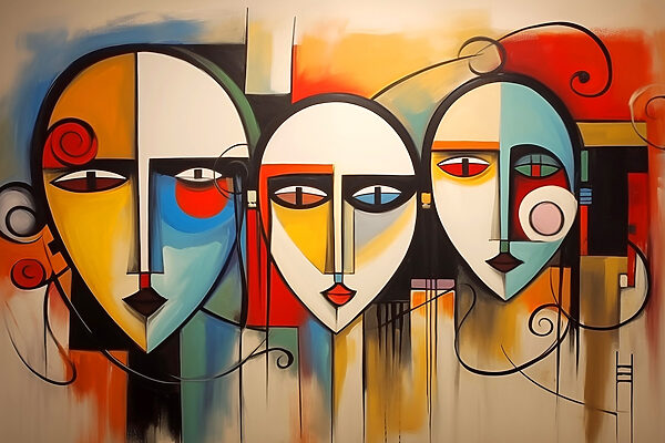 Groupe de visages de personnes peints sur un mur Groupe de visages de personnes peints sur un mur