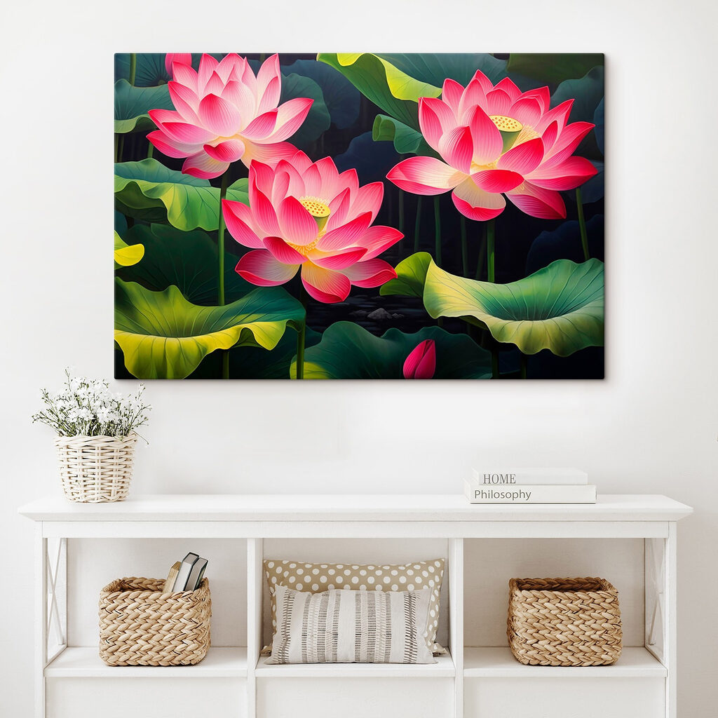 Group of pink flowers with green leaves