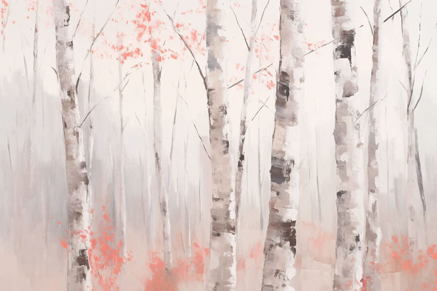 Peinture d'arbres aux feuilles roses
