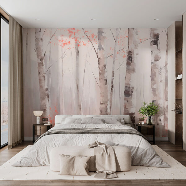 Peinture d'arbres aux feuilles roses Peinture d'arbres aux feuilles roses