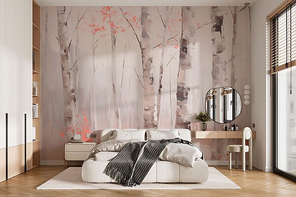 Peinture d'arbres aux feuilles roses Peinture d'arbres aux feuilles roses