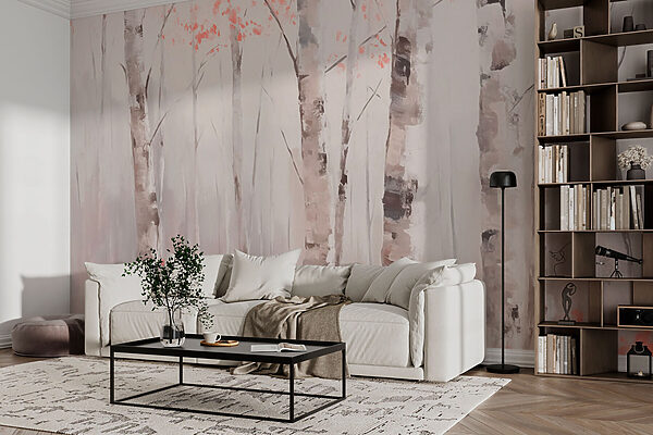 Peinture d'arbres aux feuilles roses Peinture d'arbres aux feuilles roses