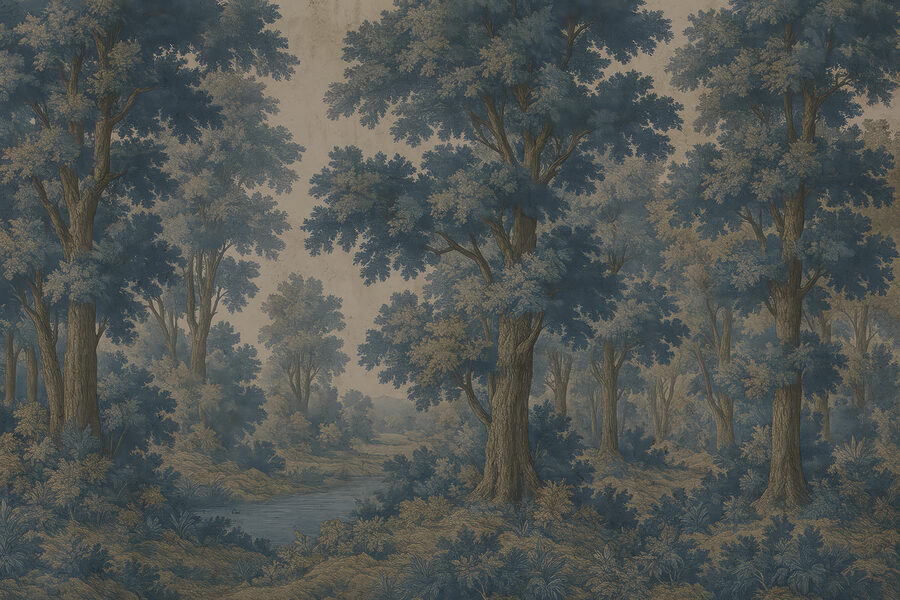 Peinture d'arbres et d'une rivière