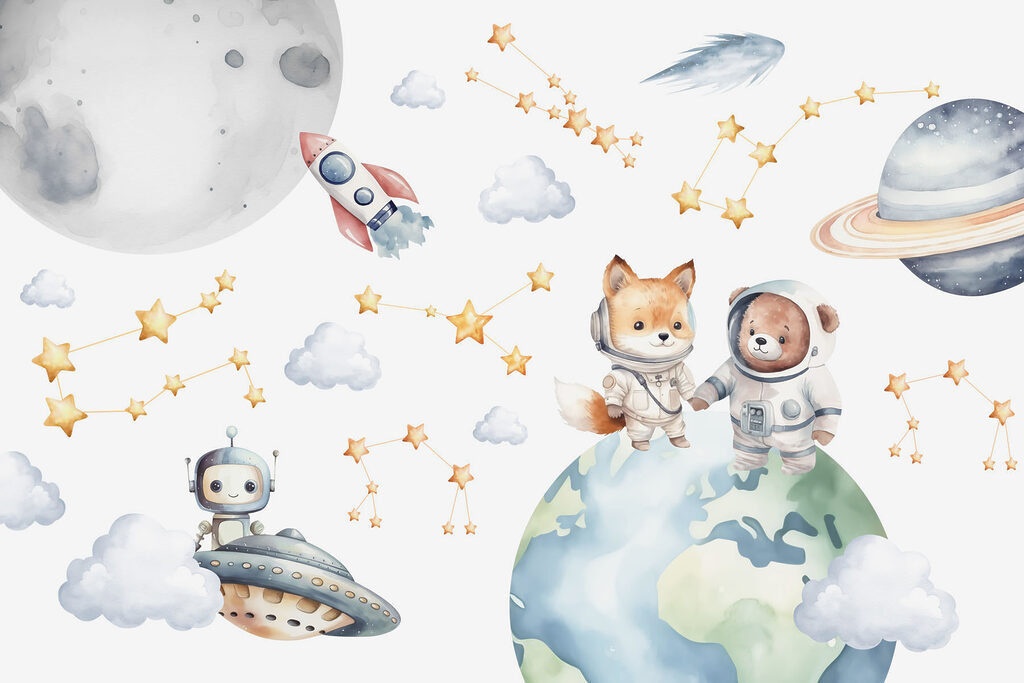 Dessin aquarelle d'animaux dans l'espace Dessin aquarelle d'animaux dans l'espace