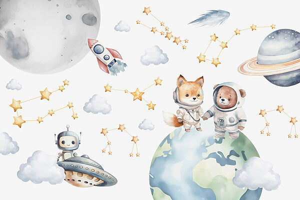 Dessin aquarelle d'animaux dans l'espace Dessin aquarelle d'animaux dans l'espace