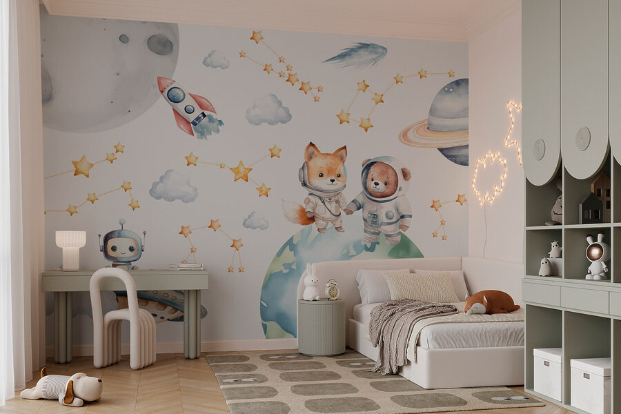 Dessin aquarelle d'animaux dans l'espace