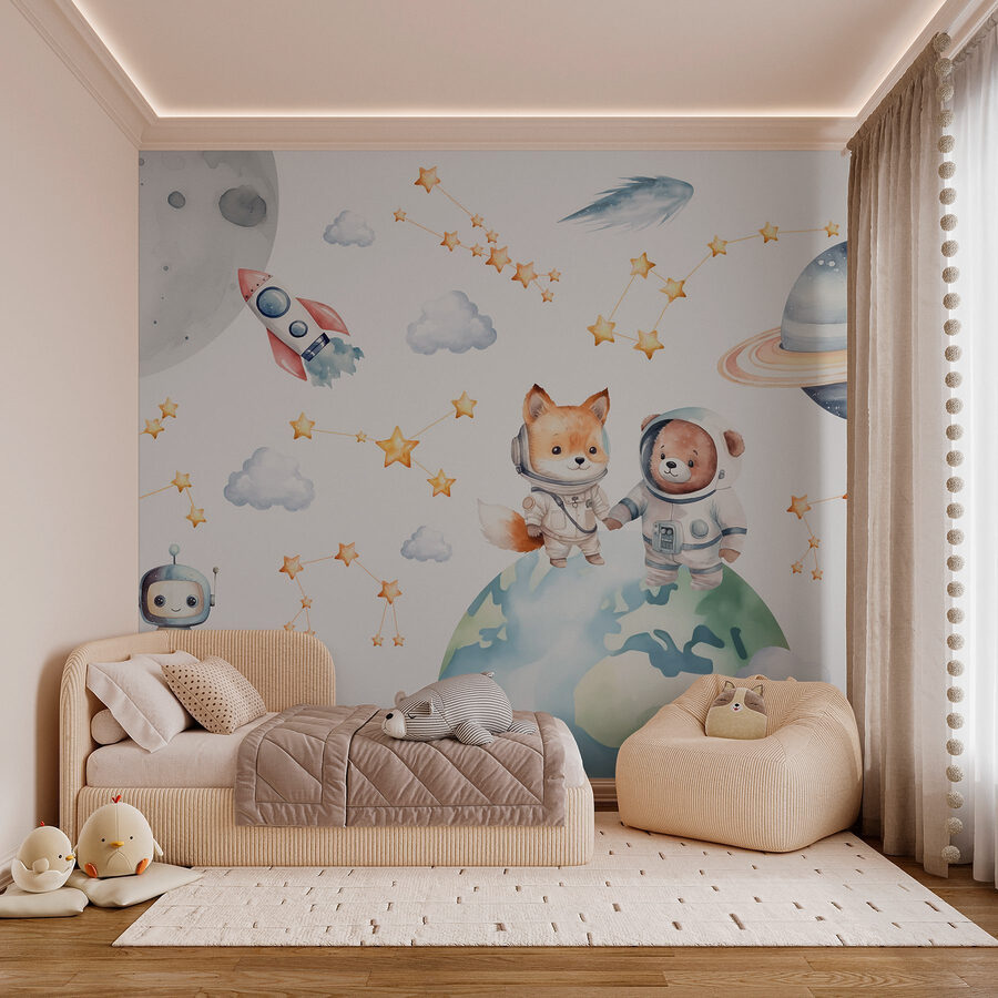 Dessin aquarelle d'animaux dans l'espace
