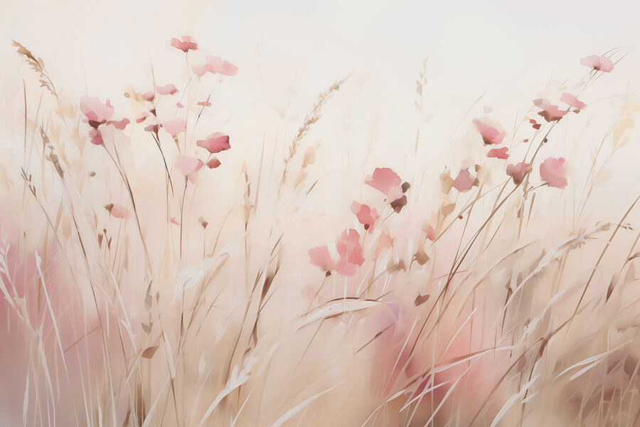 Champ de fleurs roses