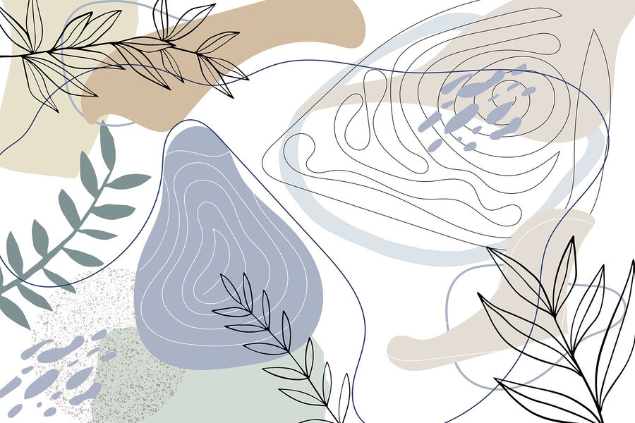 Formes abstraites et accents feuillus.