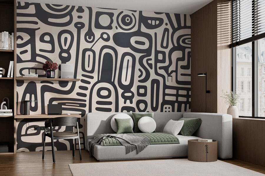 Motif noir et blanc sur une surface blanche
