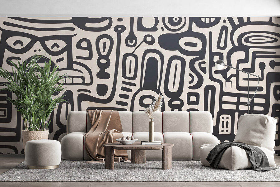 Motif noir et blanc sur une surface blanche