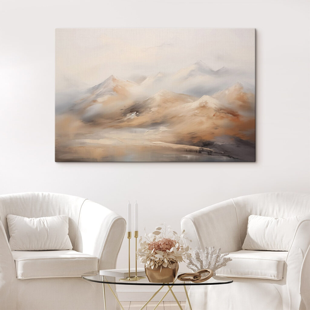 Painting of mountains and fog Painting of mountains and fog