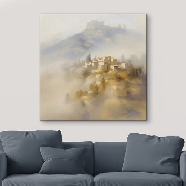 Peinture d'un village sur une colline Peinture d'un village sur une colline