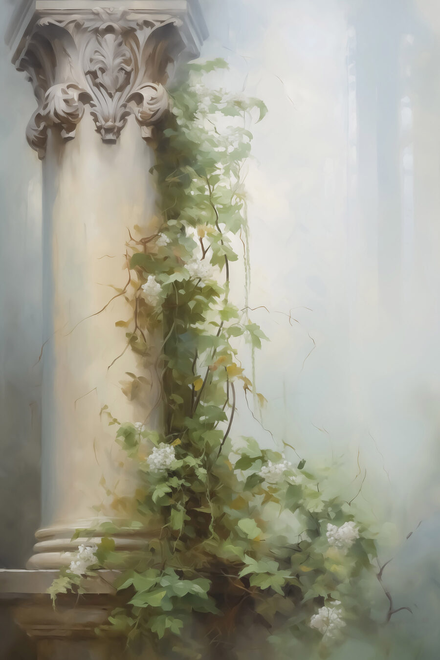 Painting of a column with ivy growing on it Painting of a column with ivy growing on it