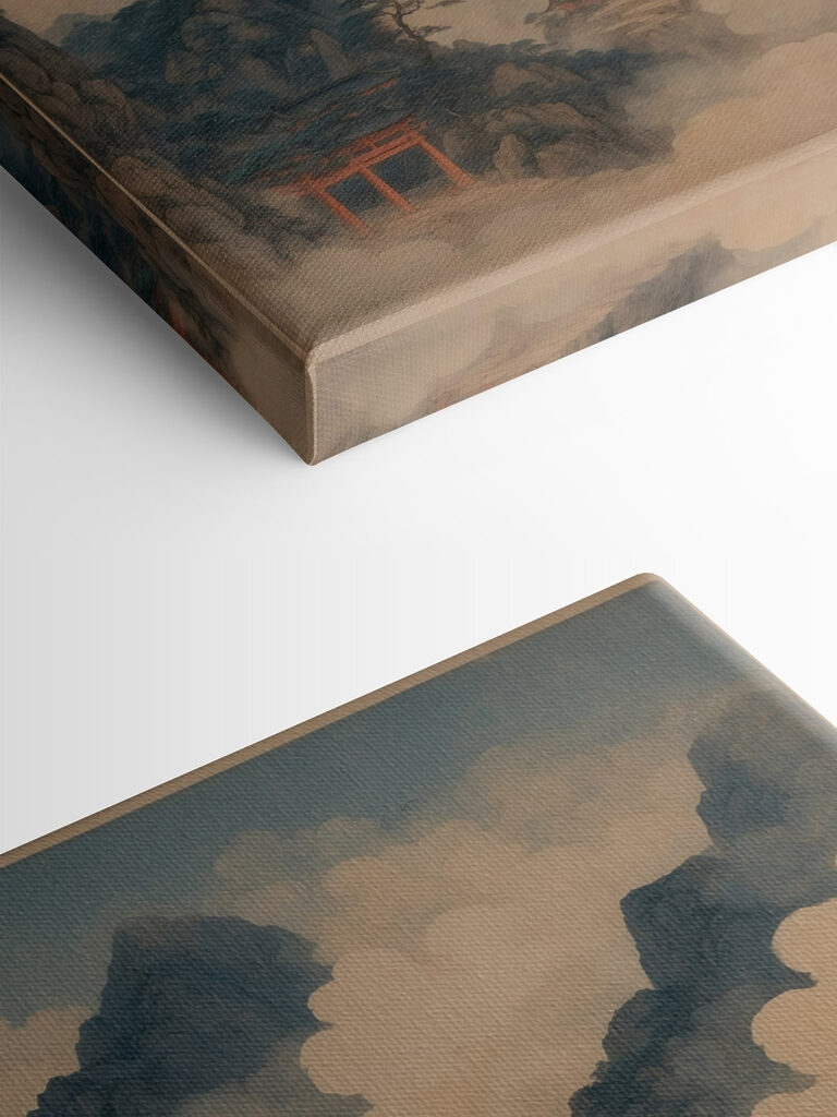 Painting of a temple on a mountain