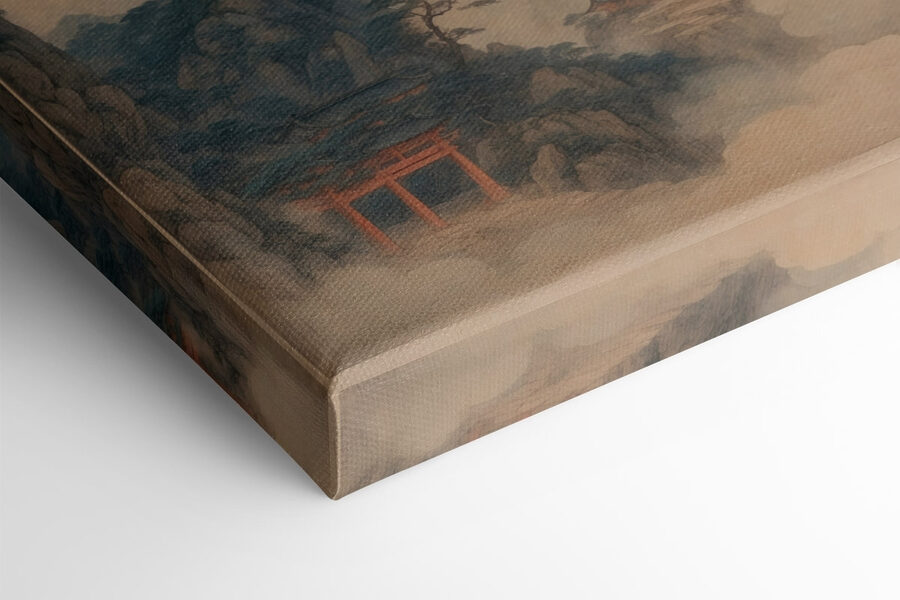 Peinture d'un temple sur une montagne