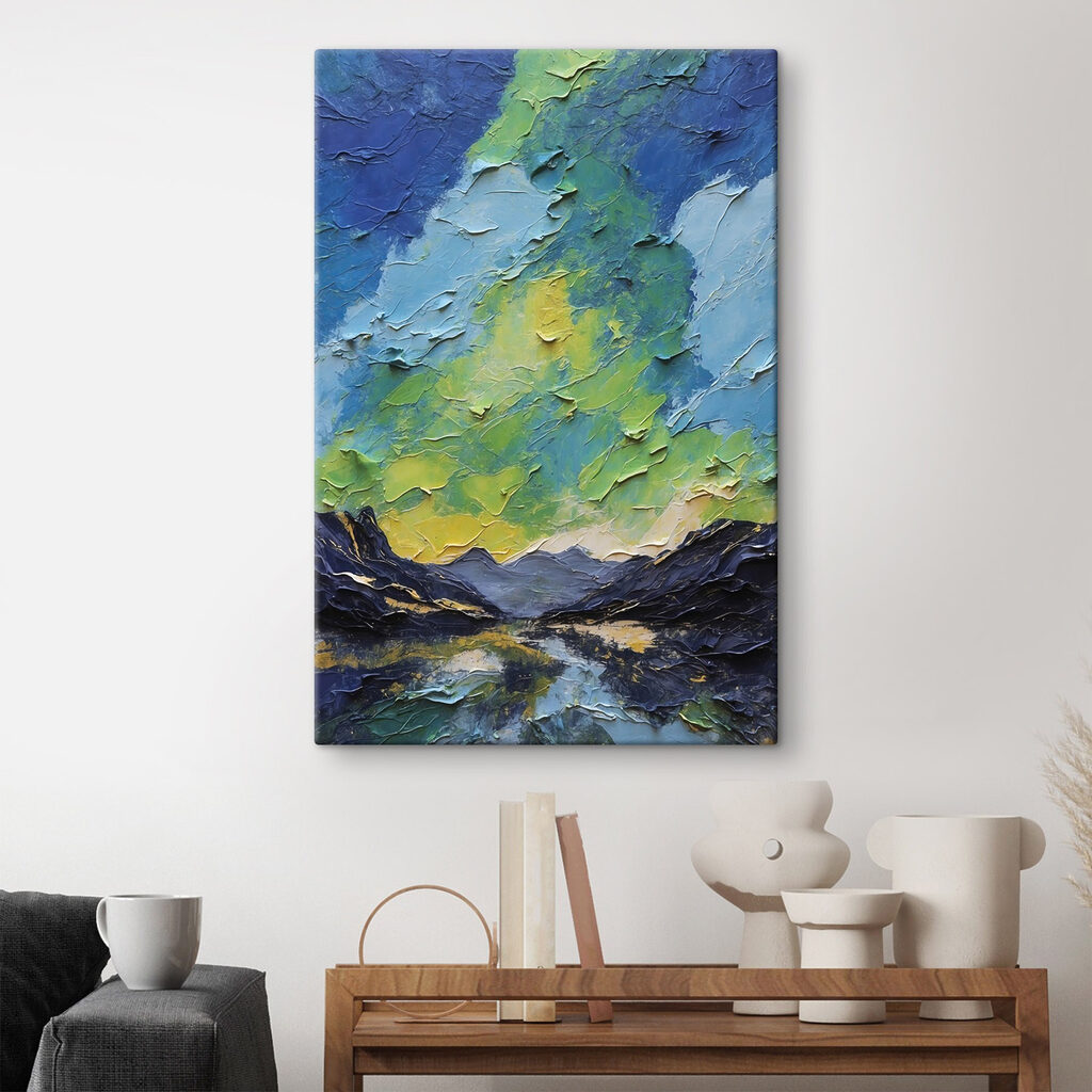 Painting of mountains and clouds