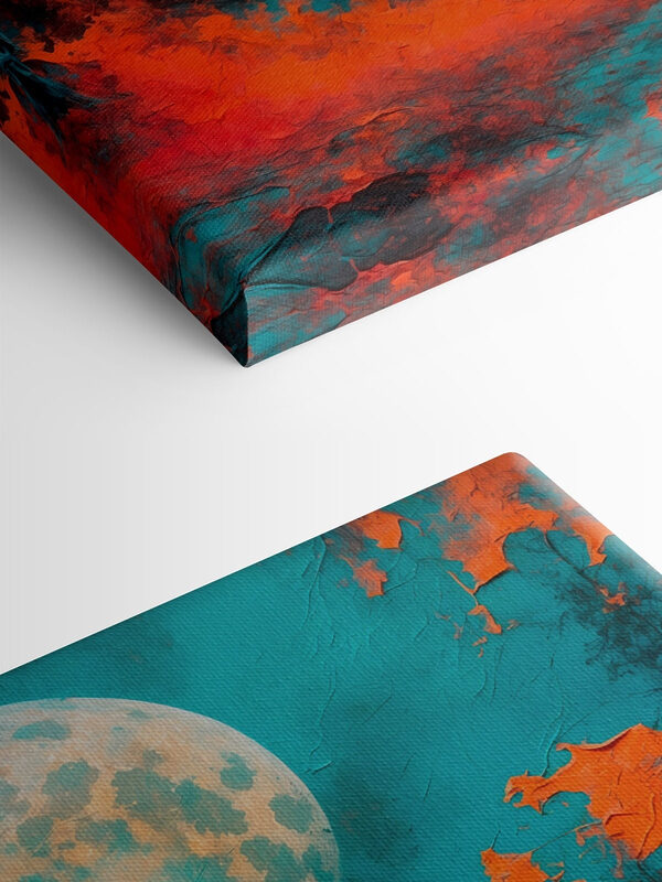 Painting of a forest with orange leaves and a full moon Painting of a forest with orange leaves and a full moon