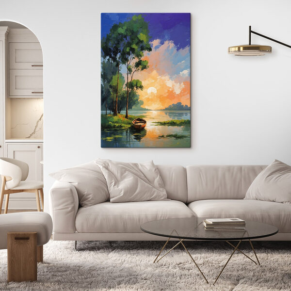 Peinture d'un bateau sur un lac Peinture d'un bateau sur un lac