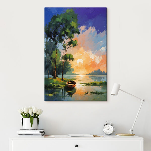 Peinture d'un bateau sur un lac Peinture d'un bateau sur un lac