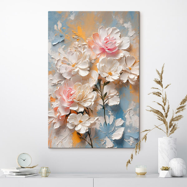 Peinture de fleurs sur fond bleu et jaune Peinture de fleurs sur fond bleu et jaune