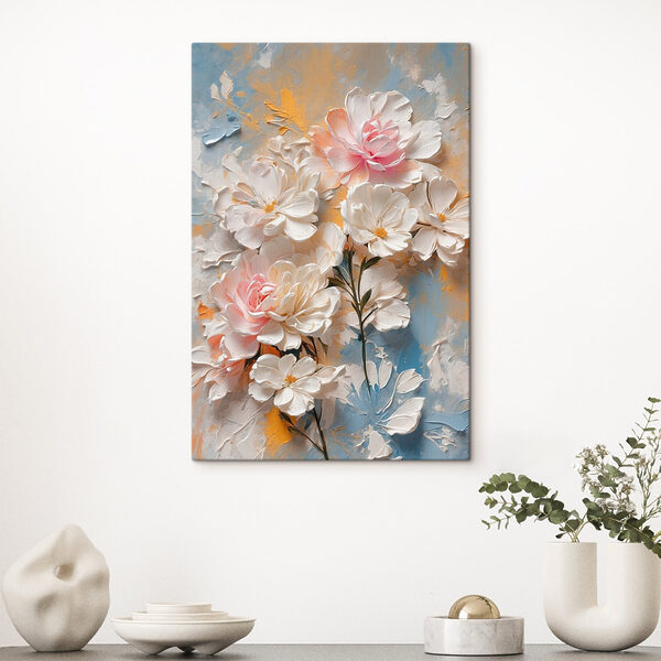 Peinture de fleurs sur fond bleu et jaune Peinture de fleurs sur fond bleu et jaune
