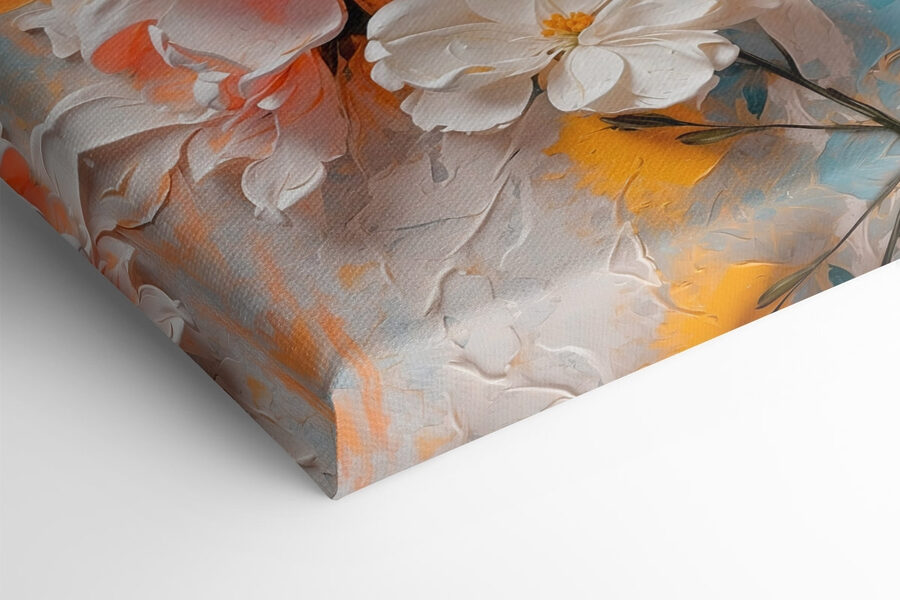 Peinture de fleurs sur fond bleu et jaune
