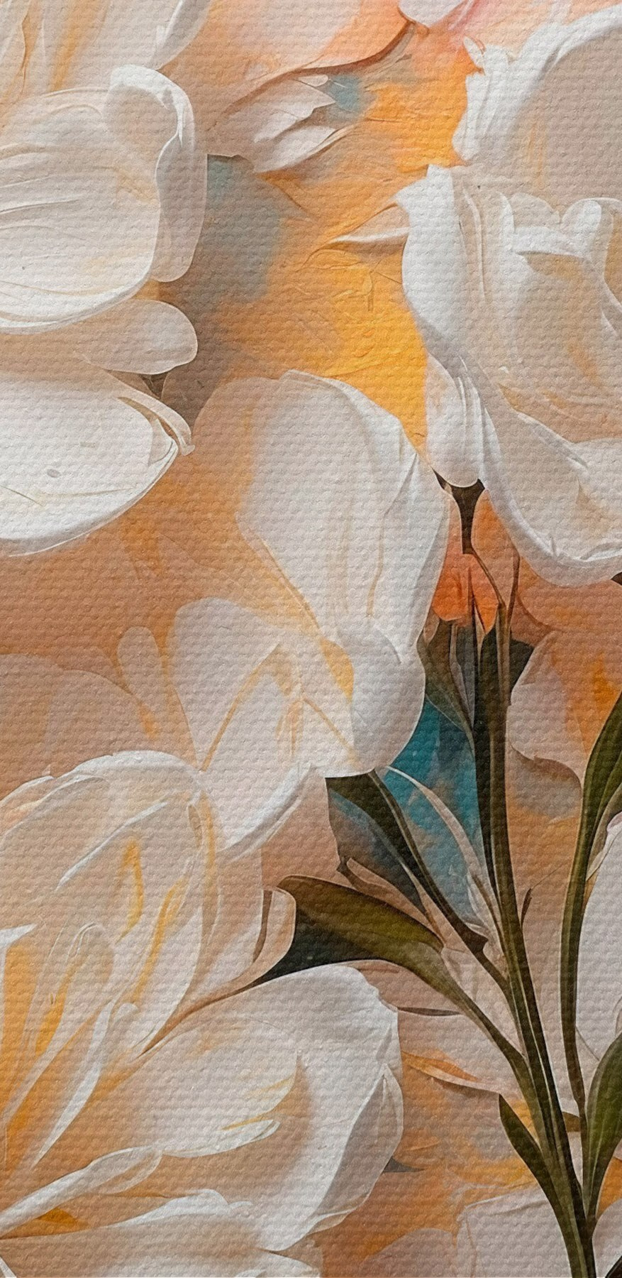 Peinture de fleurs sur fond bleu et jaune