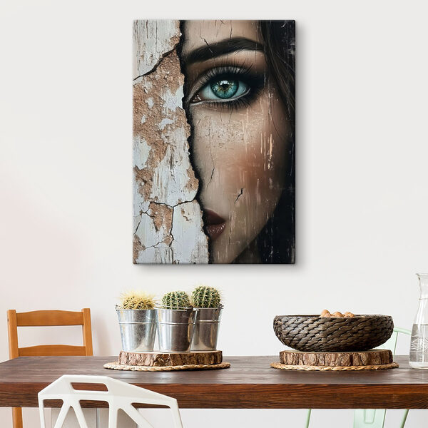 Le visage d'une femme avec un mur fissuré Le visage d'une femme avec un mur fissuré