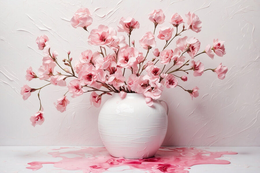 Vase avec fleurs roses