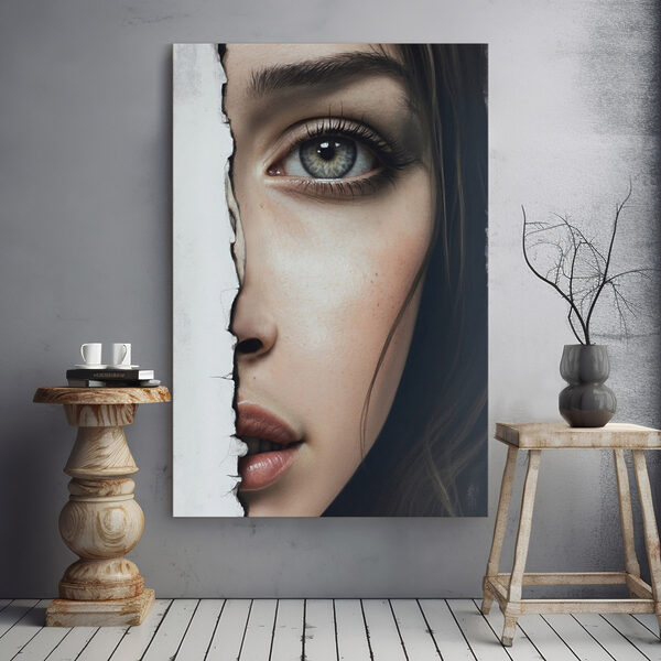 Visage de femme avec un papier déchiré Visage de femme avec un papier déchiré