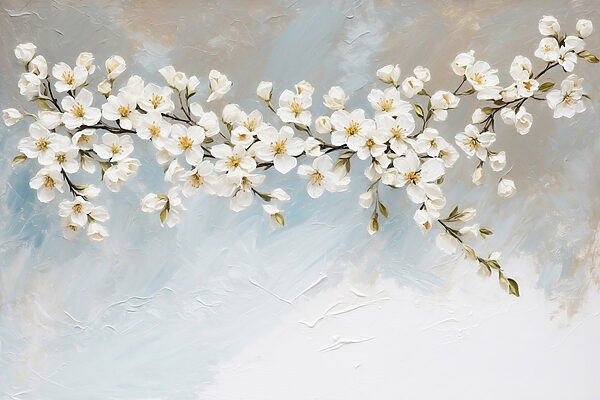 Peinture de fleurs blanches sur une branche Peinture de fleurs blanches sur une branche