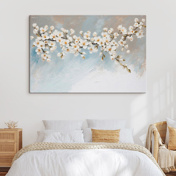Peinture de fleurs blanches sur une branche Peinture de fleurs blanches sur une branche