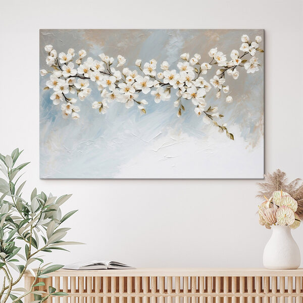 Peinture de fleurs blanches sur une branche Peinture de fleurs blanches sur une branche