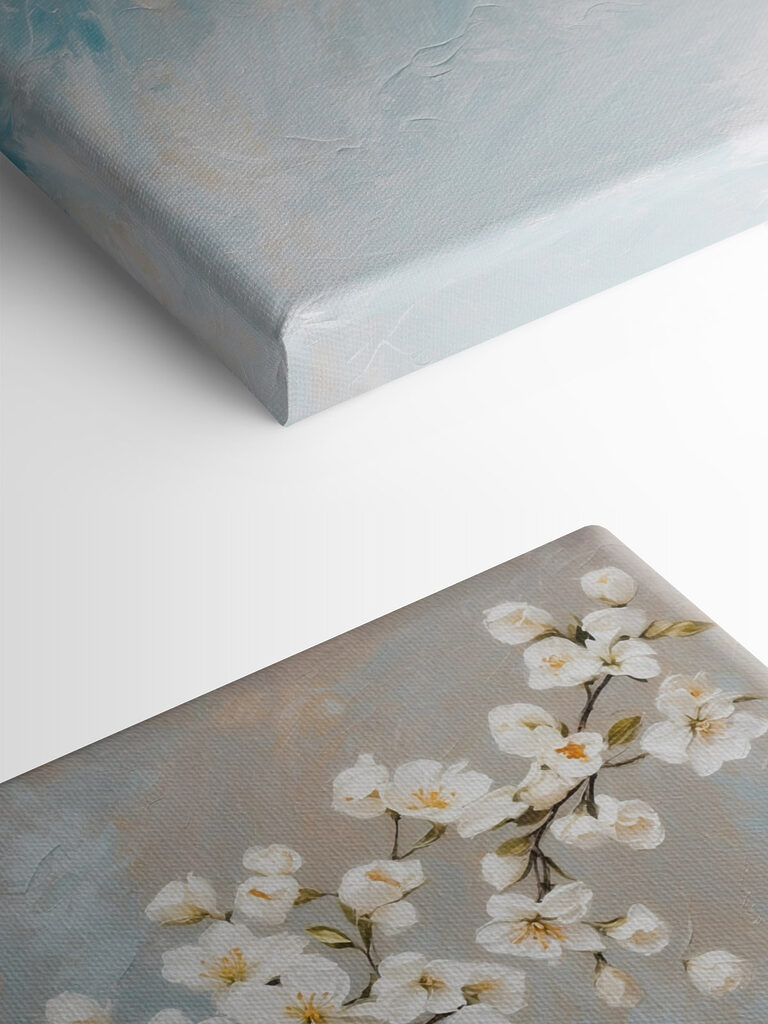 Painting of white flowers on a branch Painting of white flowers on a branch