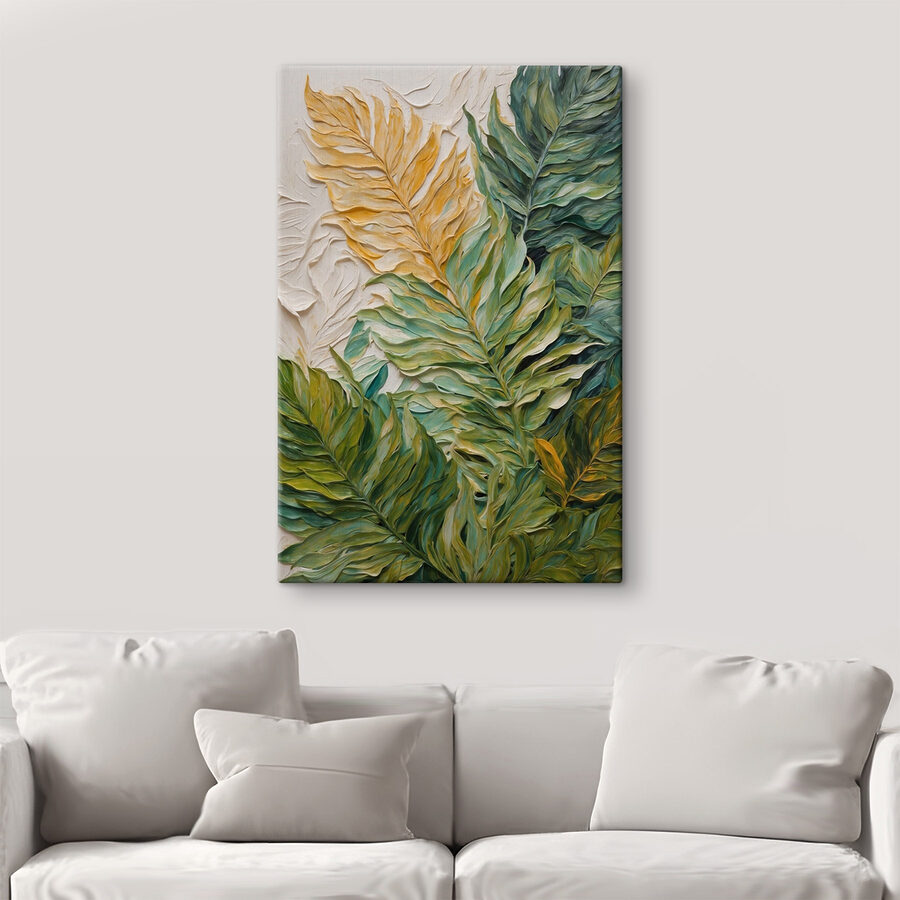 Peinture de feuilles sur une surface blanche