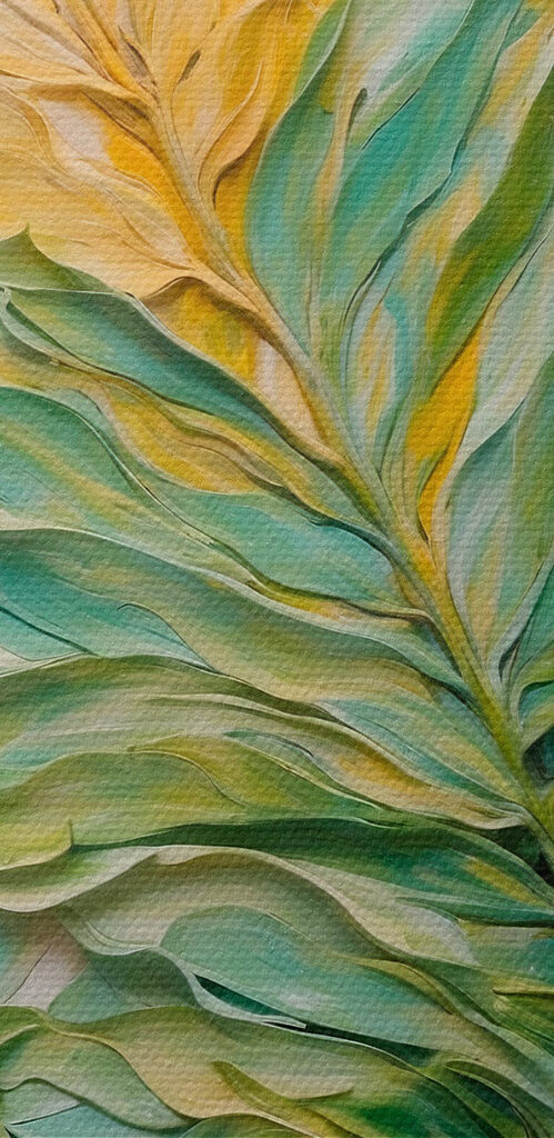 Painting of leaves on a white surface