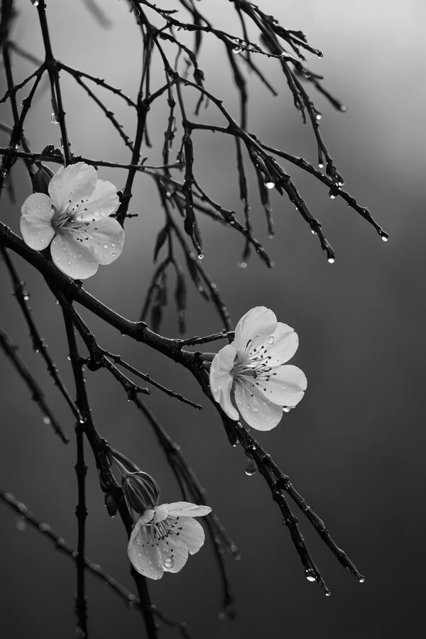 Des fleurs délicates sous une pluie fine. Des fleurs délicates sous une pluie fine.
