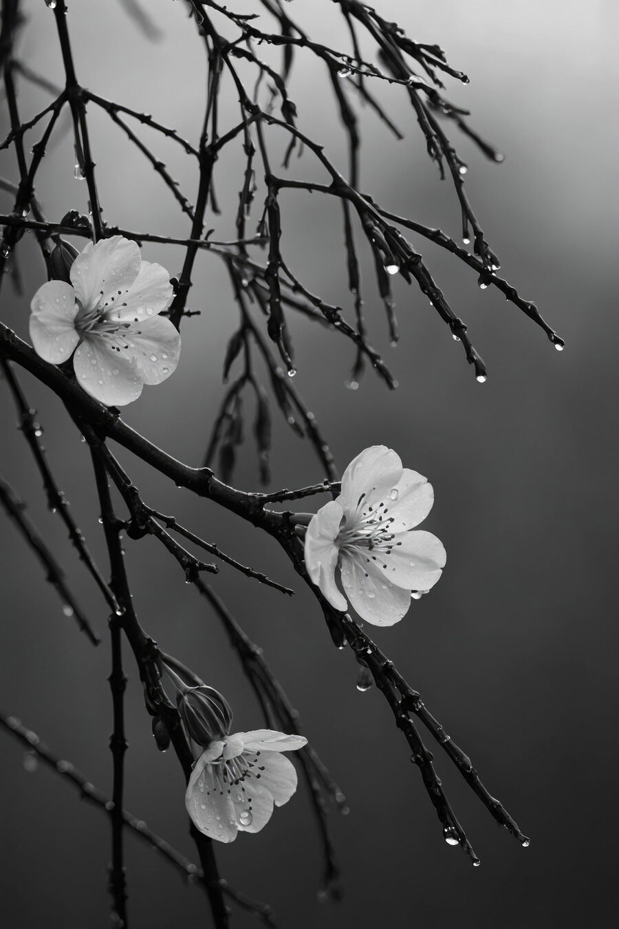 Des fleurs délicates sous une pluie fine. Des fleurs délicates sous une pluie fine.