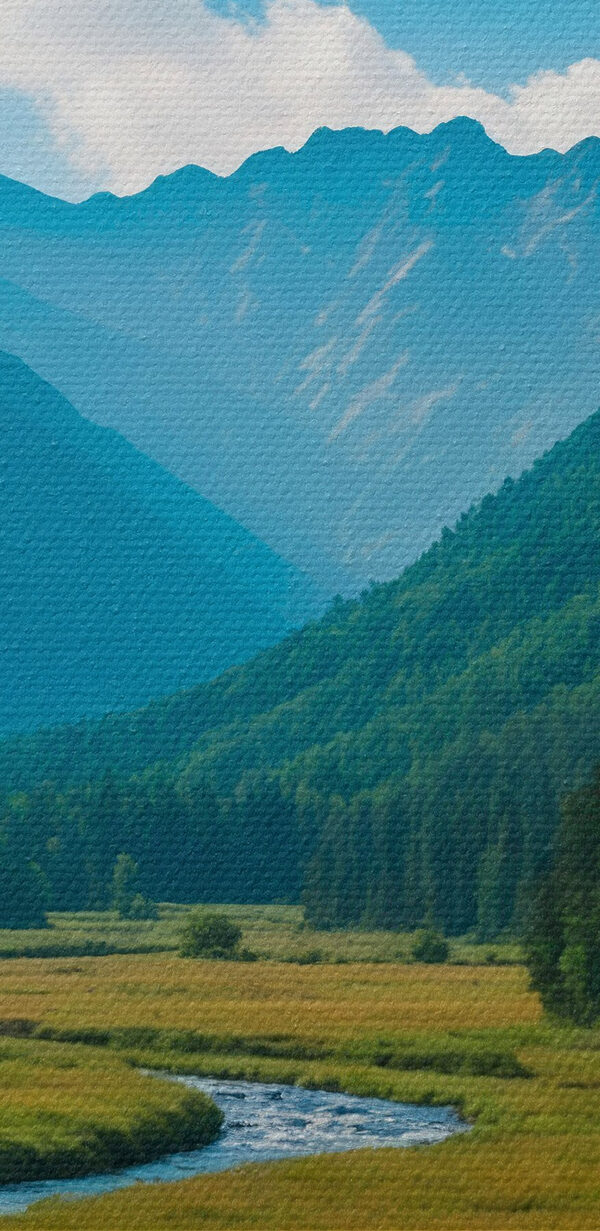 Rivière coulant dans une vallée avec des montagnes en arrière-plan Rivière coulant dans une vallée avec des montagnes en arrière-plan