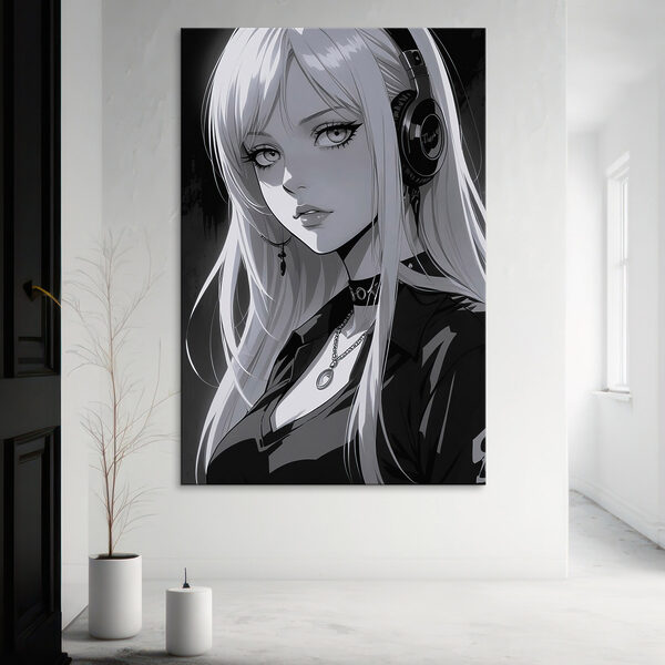 Femme aux longs cheveux blonds portant des écouteurs Femme aux longs cheveux blonds portant des écouteurs