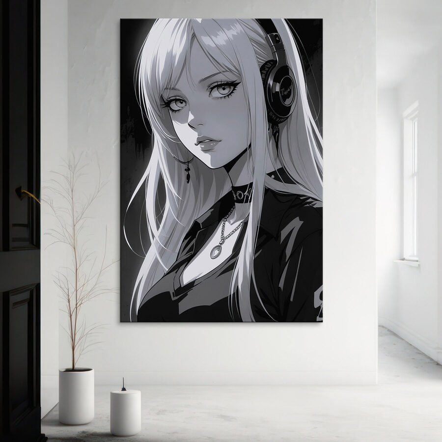 Femme aux longs cheveux blonds portant des écouteurs