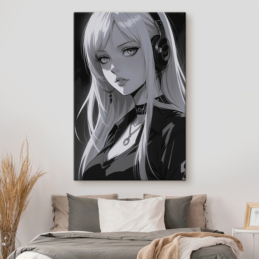 Femme aux longs cheveux blonds portant des écouteurs