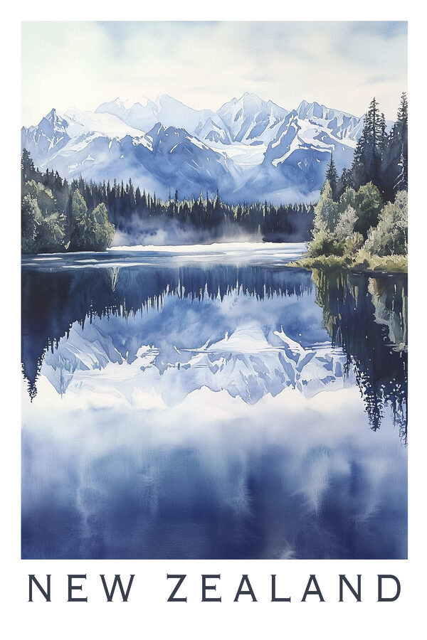 Aquarelle d'un lac avec des arbres et des montagnes en arrière-plan Aquarelle d'un lac avec des arbres et des montagnes en arrière-plan